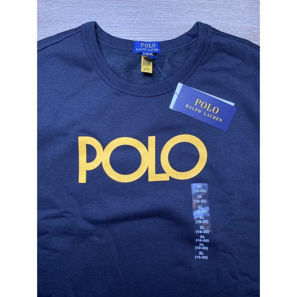*NWT Polo Ralph Lauren Kid XL 18-20 Black Yellow Logo Fleece Crewneck Sweatshirt - Picture 2 of 8